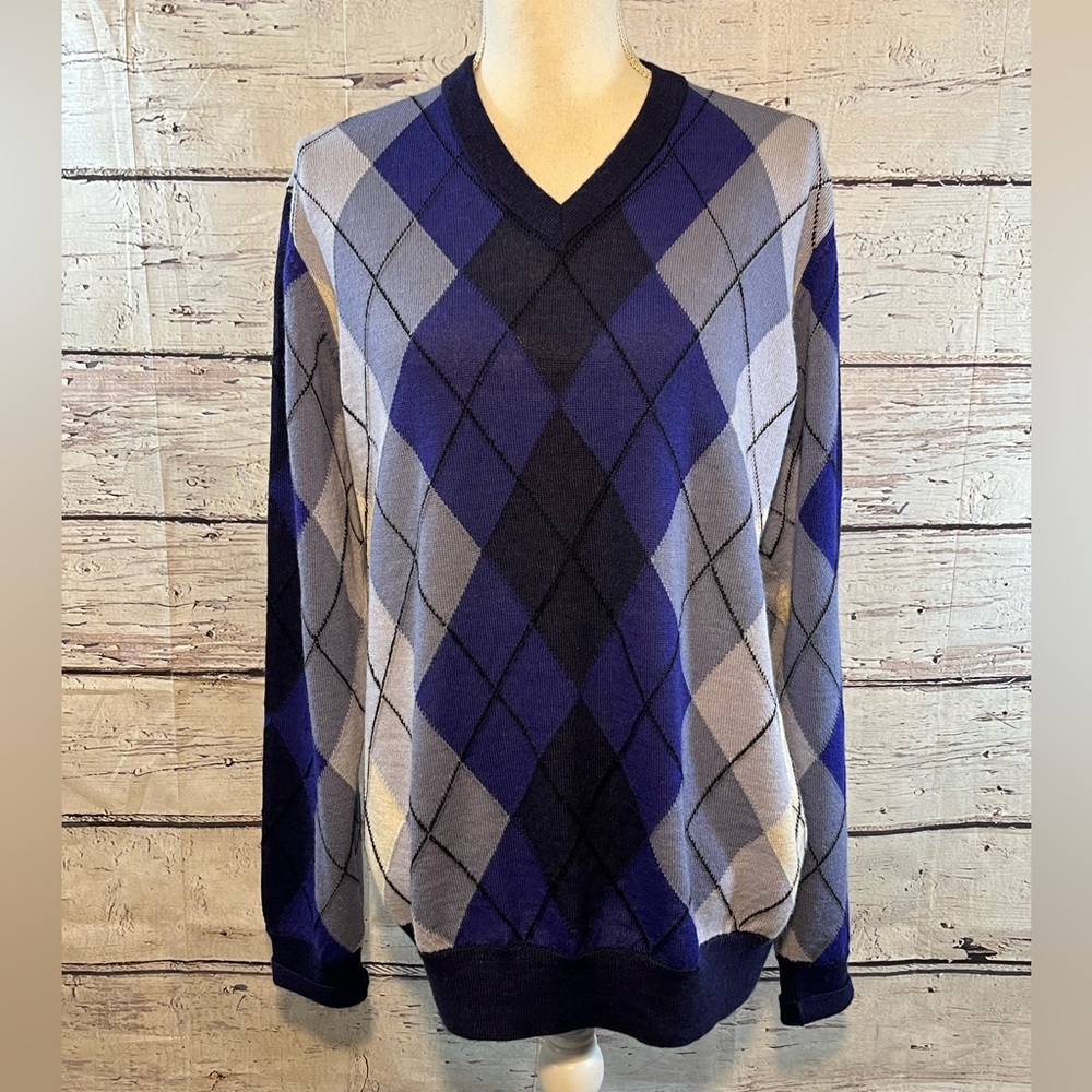 BOBBY JONES Sweater Crewneck 100% Baby Alpaca Purple Argyle-Medium